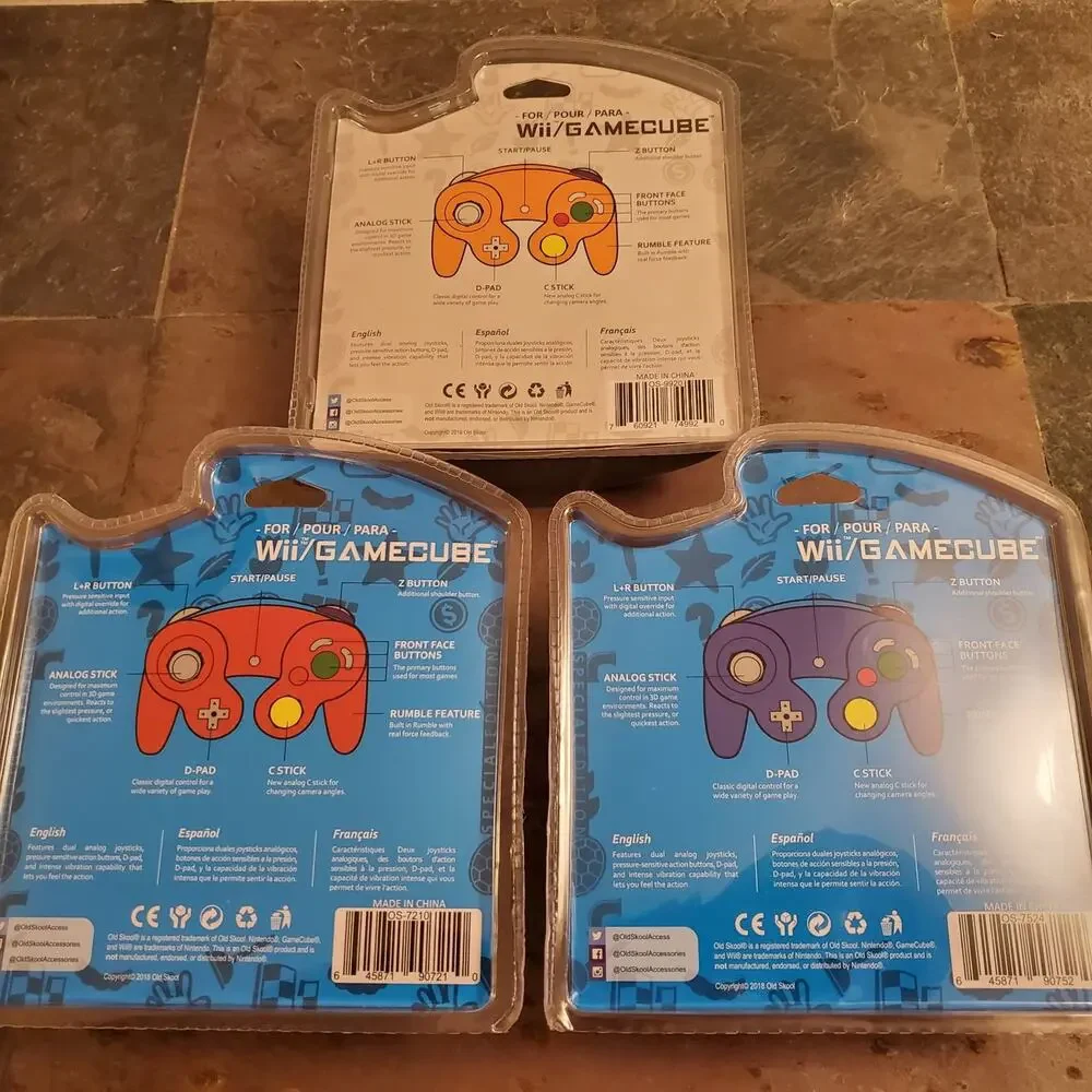 3 Gamecube Controllers - 3 Colors Bundle (NEW) - Red Blue Orange - Nintendo
